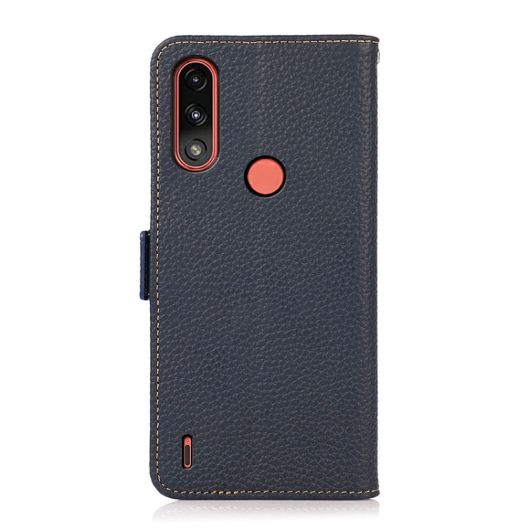 For Motorola Moto E7 Power KHAZNEH Side-Magnetic Litchi Genuine Leather RFID Case(Blue) - Motorola Cases by buy2fix | Online Shopping UK | buy2fix