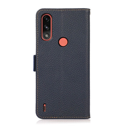 For Motorola Moto E7 Power KHAZNEH Side-Magnetic Litchi Genuine Leather RFID Case(Blue) - Motorola Cases by buy2fix | Online Shopping UK | buy2fix