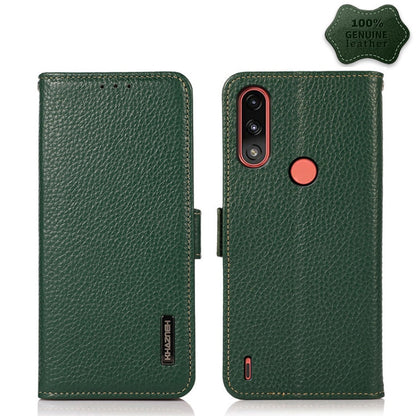 For Motorola Moto E7 Power KHAZNEH Side-Magnetic Litchi Genuine Leather RFID Case(Green) - Motorola Cases by buy2fix | Online Shopping UK | buy2fix