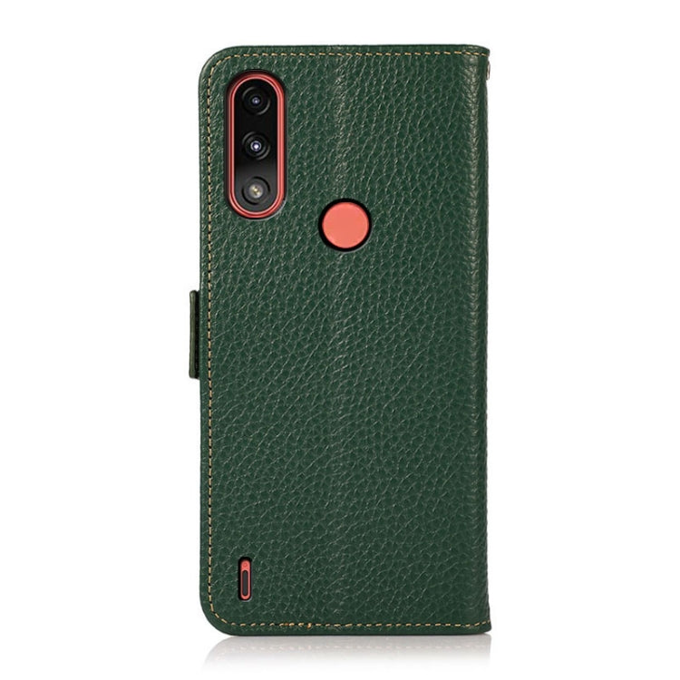 For Motorola Moto E7 Power KHAZNEH Side-Magnetic Litchi Genuine Leather RFID Case(Green) - Motorola Cases by buy2fix | Online Shopping UK | buy2fix