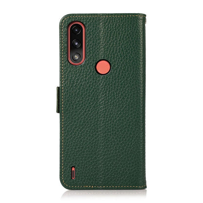 For Motorola Moto E7 Power KHAZNEH Side-Magnetic Litchi Genuine Leather RFID Case(Green) - Motorola Cases by buy2fix | Online Shopping UK | buy2fix