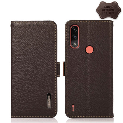 For Motorola Moto E7 Power KHAZNEH Side-Magnetic Litchi Genuine Leather RFID Case(Brown) - Motorola Cases by buy2fix | Online Shopping UK | buy2fix