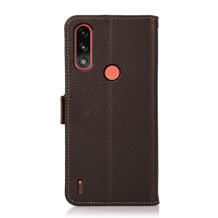 For Motorola Moto E7 Power KHAZNEH Side-Magnetic Litchi Genuine Leather RFID Case(Brown) - Motorola Cases by buy2fix | Online Shopping UK | buy2fix