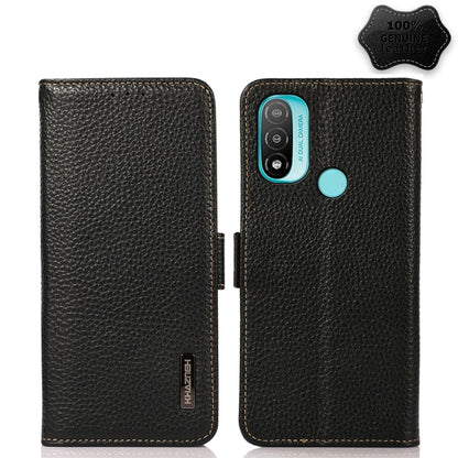 For Motorola Moto E20 / E40 KHAZNEH Side-Magnetic Litchi Genuine Leather RFID Case(Black) - Motorola Cases by buy2fix | Online Shopping UK | buy2fix