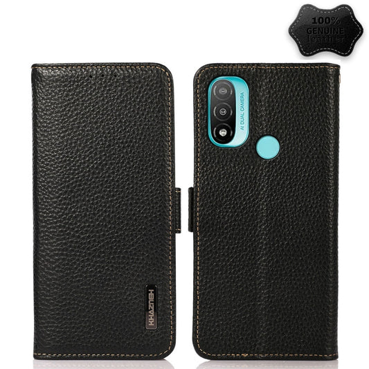 For Motorola Moto E20 / E40 KHAZNEH Side-Magnetic Litchi Genuine Leather RFID Case(Black) - Motorola Cases by buy2fix | Online Shopping UK | buy2fix