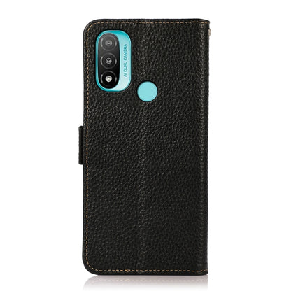 For Motorola Moto E20 / E40 KHAZNEH Side-Magnetic Litchi Genuine Leather RFID Case(Black) - Motorola Cases by buy2fix | Online Shopping UK | buy2fix