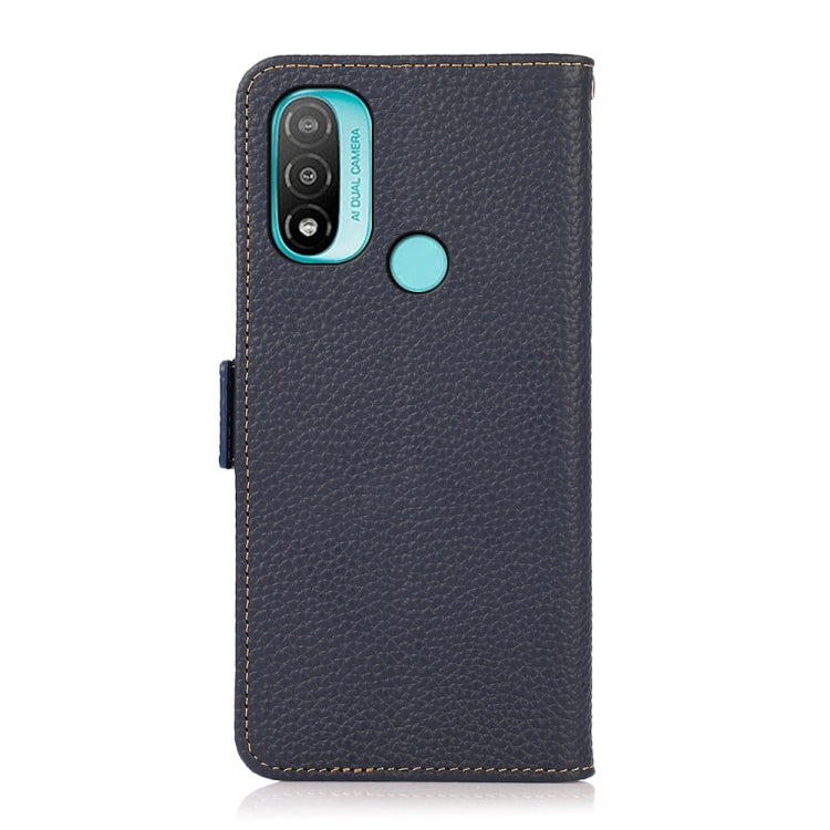 For Motorola Moto E20 / E40 KHAZNEH Side-Magnetic Litchi Genuine Leather RFID Case(Blue) - Motorola Cases by buy2fix | Online Shopping UK | buy2fix
