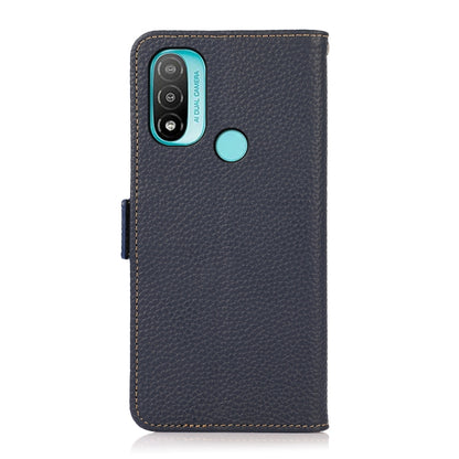For Motorola Moto E20 / E40 KHAZNEH Side-Magnetic Litchi Genuine Leather RFID Case(Blue) - Motorola Cases by buy2fix | Online Shopping UK | buy2fix