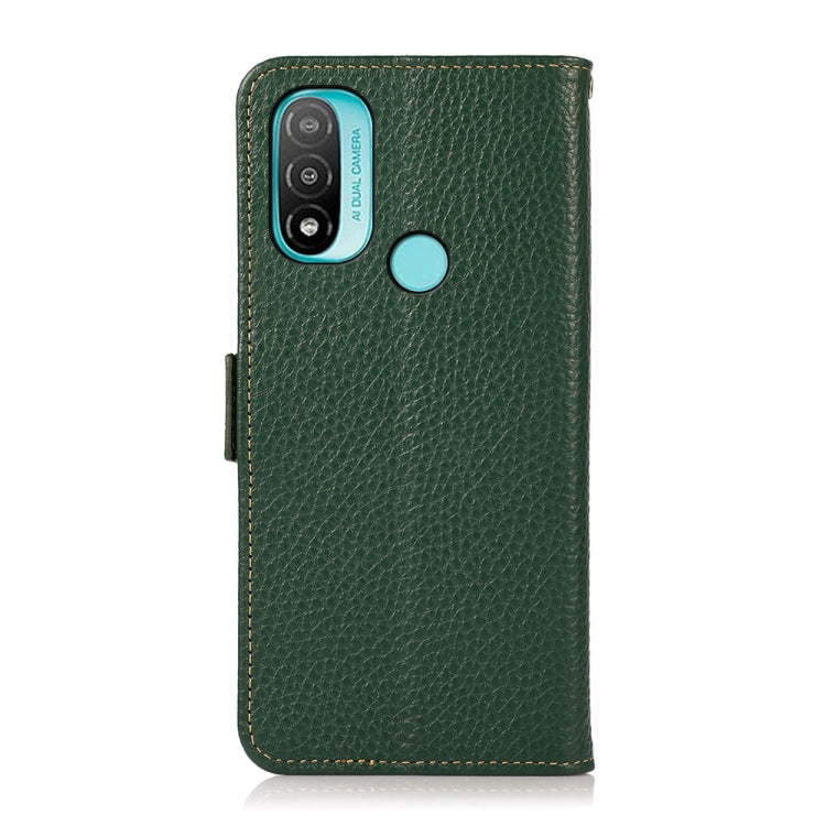 For Motorola Moto E20 / E40 KHAZNEH Side-Magnetic Litchi Genuine Leather RFID Case(Green) - Motorola Cases by buy2fix | Online Shopping UK | buy2fix