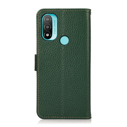 For Motorola Moto E20 / E40 KHAZNEH Side-Magnetic Litchi Genuine Leather RFID Case(Green) - Motorola Cases by buy2fix | Online Shopping UK | buy2fix
