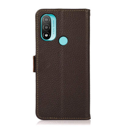 For Motorola Moto E20 / E40 KHAZNEH Side-Magnetic Litchi Genuine Leather RFID Case(Brown) - Motorola Cases by buy2fix | Online Shopping UK | buy2fix