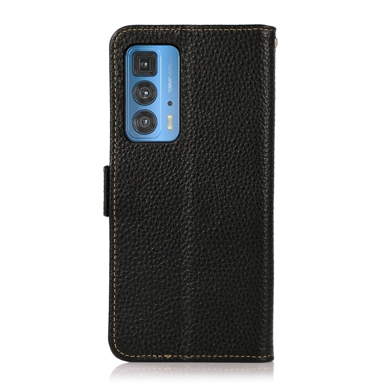 For Motorola Edge 20 Pro KHAZNEH Side-Magnetic Litchi Genuine Leather RFID Case(Black) - Motorola Cases by buy2fix | Online Shopping UK | buy2fix