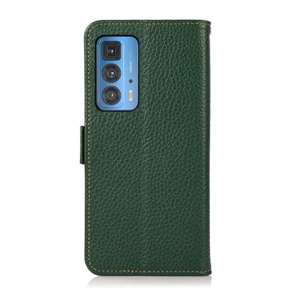 For Motorola Edge 20 Pro KHAZNEH Side-Magnetic Litchi Genuine Leather RFID Case(Green) - Motorola Cases by buy2fix | Online Shopping UK | buy2fix