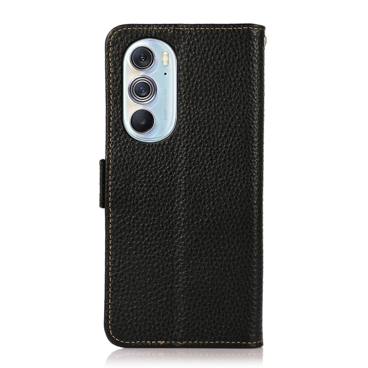 For Motorola Edge X30 KHAZNEH Side-Magnetic Litchi Genuine Leather RFID Case(Black) - Motorola Cases by buy2fix | Online Shopping UK | buy2fix