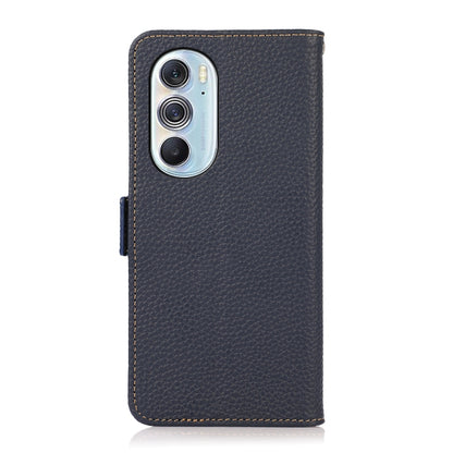 For Motorola Edge X30 KHAZNEH Side-Magnetic Litchi Genuine Leather RFID Case(Blue) - Motorola Cases by buy2fix | Online Shopping UK | buy2fix