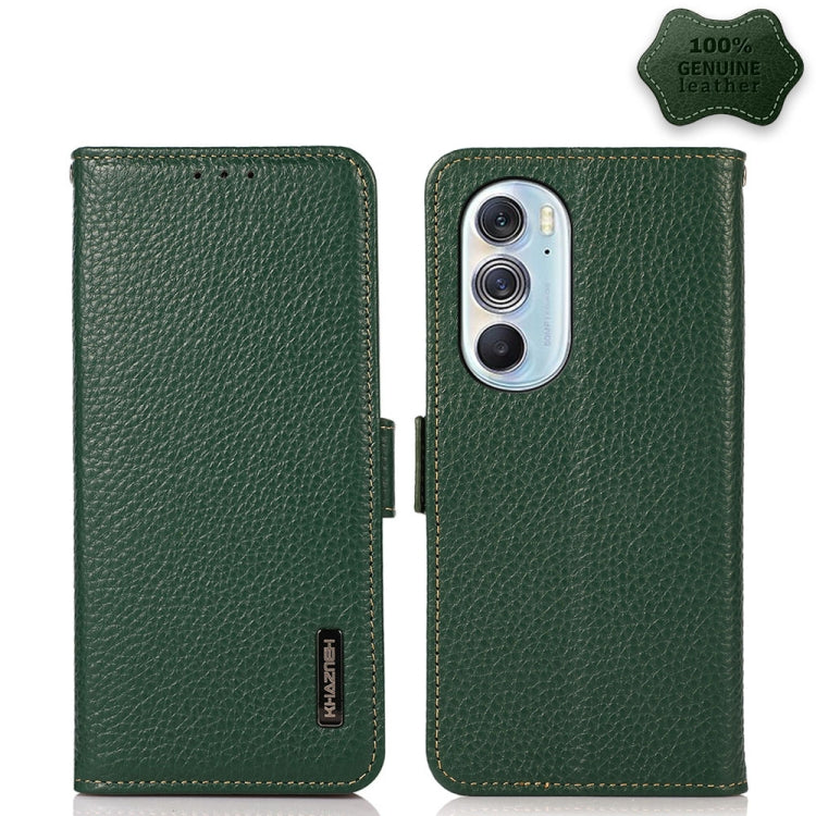 For Motorola Edge X30 KHAZNEH Side-Magnetic Litchi Genuine Leather RFID Case(Green) - Motorola Cases by buy2fix | Online Shopping UK | buy2fix