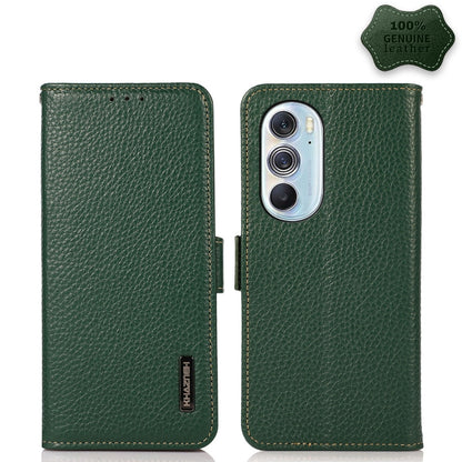 For Motorola Edge X30 KHAZNEH Side-Magnetic Litchi Genuine Leather RFID Case(Green) - Motorola Cases by buy2fix | Online Shopping UK | buy2fix
