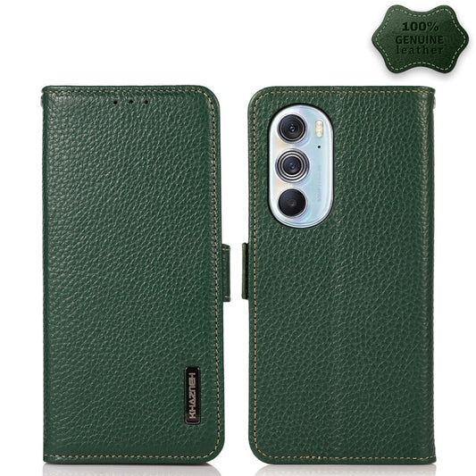 For Motorola Edge X30 KHAZNEH Side-Magnetic Litchi Genuine Leather RFID Case(Green) - Motorola Cases by buy2fix | Online Shopping UK | buy2fix