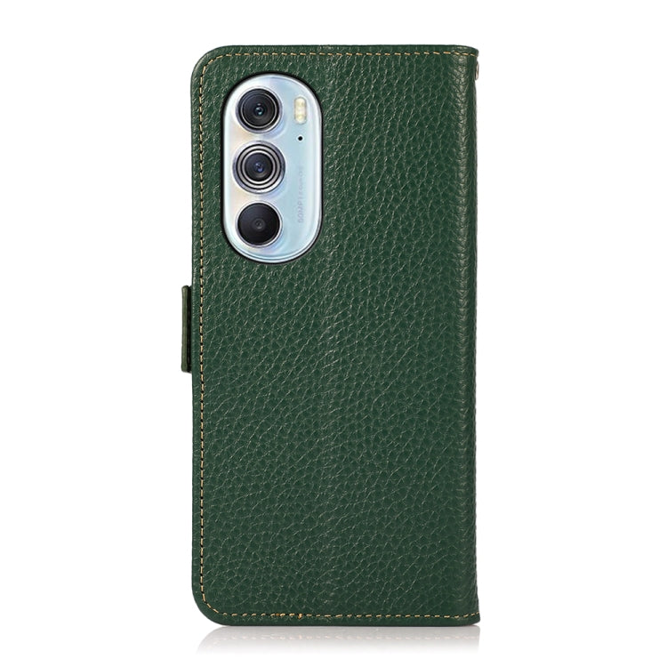 For Motorola Edge X30 KHAZNEH Side-Magnetic Litchi Genuine Leather RFID Case(Green) - Motorola Cases by buy2fix | Online Shopping UK | buy2fix