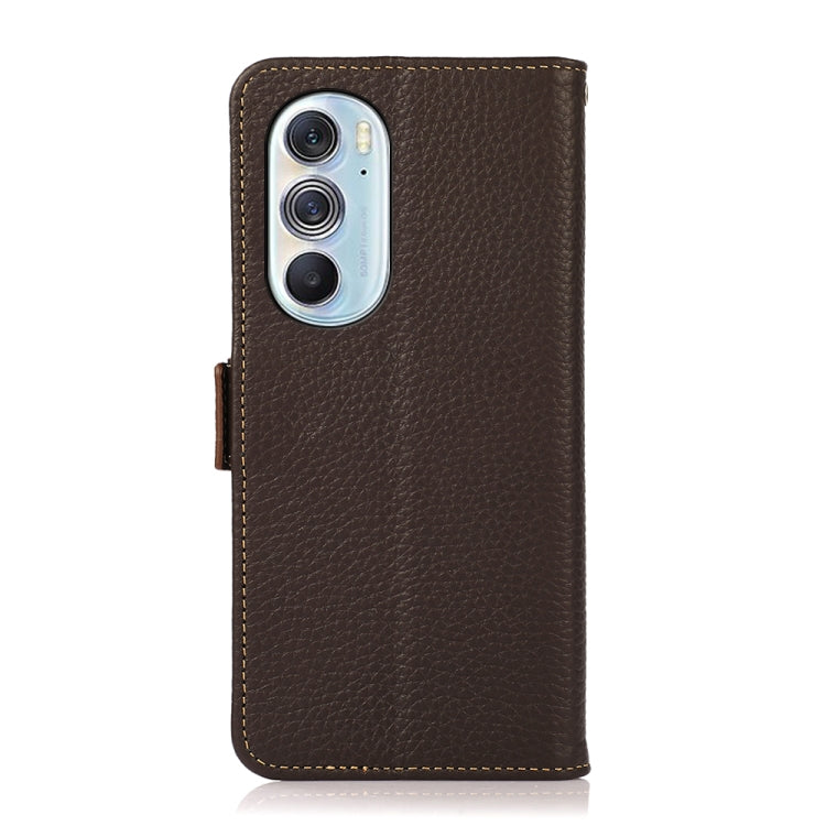 For Motorola Edge X30 KHAZNEH Side-Magnetic Litchi Genuine Leather RFID Case(Brown) - Motorola Cases by buy2fix | Online Shopping UK | buy2fix