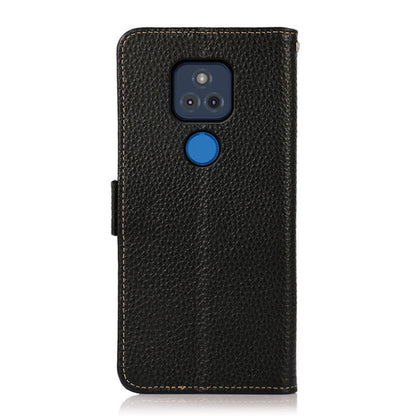 For Motorola Moto G Play 2021 KHAZNEH Side-Magnetic Litchi Genuine Leather RFID Case(Black) - Motorola Cases by buy2fix | Online Shopping UK | buy2fix
