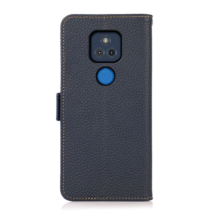 For Motorola Moto G Play 2021 KHAZNEH Side-Magnetic Litchi Genuine Leather RFID Case(Blue) - Motorola Cases by buy2fix | Online Shopping UK | buy2fix