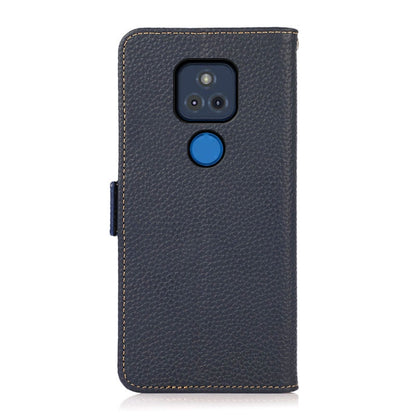 For Motorola Moto G Play 2021 KHAZNEH Side-Magnetic Litchi Genuine Leather RFID Case(Blue) - Motorola Cases by buy2fix | Online Shopping UK | buy2fix