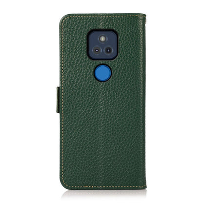 For Motorola Moto G Play 2021 KHAZNEH Side-Magnetic Litchi Genuine Leather RFID Case(Green) - Motorola Cases by buy2fix | Online Shopping UK | buy2fix