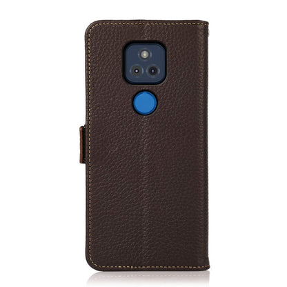 For Motorola Moto G Play 2021 KHAZNEH Side-Magnetic Litchi Genuine Leather RFID Case(Brown) - Motorola Cases by buy2fix | Online Shopping UK | buy2fix