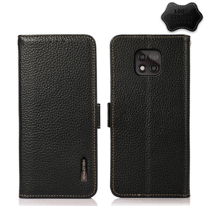 For Motorola Moto G Power 2021 KHAZNEH Side-Magnetic Litchi Genuine Leather RFID Case(Black) - Motorola Cases by buy2fix | Online Shopping UK | buy2fix