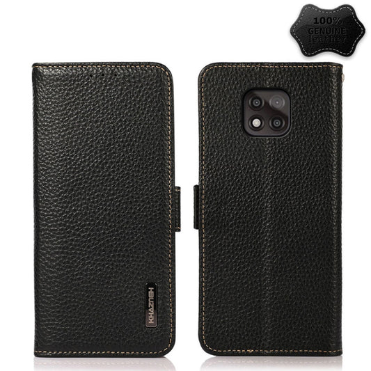 For Motorola Moto G Power 2021 KHAZNEH Side-Magnetic Litchi Genuine Leather RFID Case(Black) - Motorola Cases by buy2fix | Online Shopping UK | buy2fix