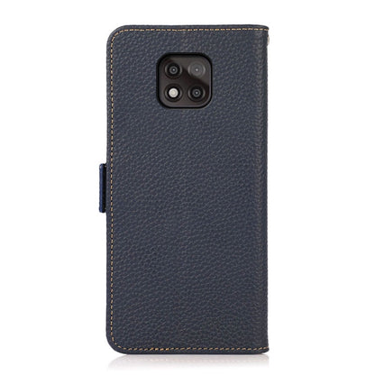 For Motorola Moto G Power 2021 KHAZNEH Side-Magnetic Litchi Genuine Leather RFID Case(Blue) - Motorola Cases by buy2fix | Online Shopping UK | buy2fix