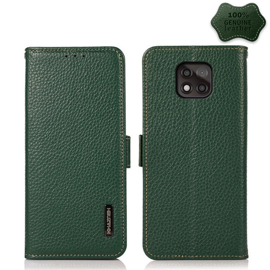 For Motorola Moto G Power 2021 KHAZNEH Side-Magnetic Litchi Genuine Leather RFID Case(Green) - Motorola Cases by buy2fix | Online Shopping UK | buy2fix