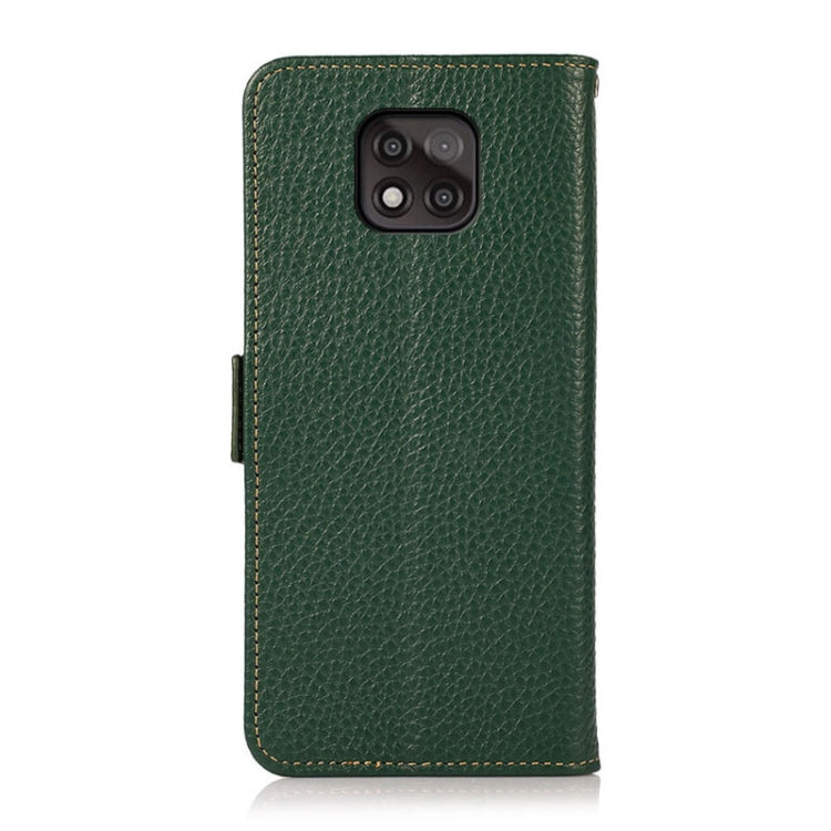 For Motorola Moto G Power 2021 KHAZNEH Side-Magnetic Litchi Genuine Leather RFID Case(Green) - Motorola Cases by buy2fix | Online Shopping UK | buy2fix