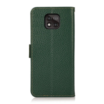 For Motorola Moto G Power 2021 KHAZNEH Side-Magnetic Litchi Genuine Leather RFID Case(Green) - Motorola Cases by buy2fix | Online Shopping UK | buy2fix