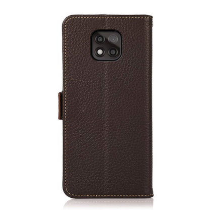 For Motorola Moto G Power 2021 KHAZNEH Side-Magnetic Litchi Genuine Leather RFID Case(Brown) - Motorola Cases by buy2fix | Online Shopping UK | buy2fix