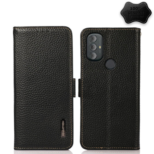 For Motorola Moto G Power 2022 KHAZNEH Side-Magnetic Litchi Genuine Leather RFID Case(Black) - Motorola Cases by buy2fix | Online Shopping UK | buy2fix