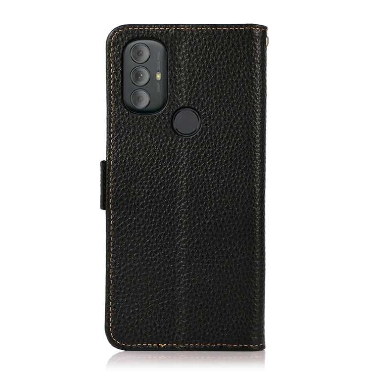 For Motorola Moto G Power 2022 KHAZNEH Side-Magnetic Litchi Genuine Leather RFID Case(Black) - Motorola Cases by buy2fix | Online Shopping UK | buy2fix