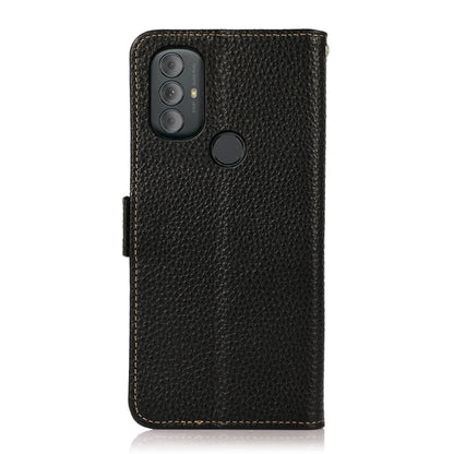 For Motorola Moto G Power 2022 KHAZNEH Side-Magnetic Litchi Genuine Leather RFID Case(Black) - Motorola Cases by buy2fix | Online Shopping UK | buy2fix