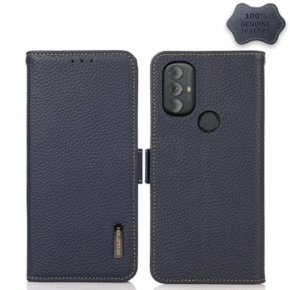 For Motorola Moto G Power 2022 KHAZNEH Side-Magnetic Litchi Genuine Leather RFID Case(Blue) - Motorola Cases by buy2fix | Online Shopping UK | buy2fix