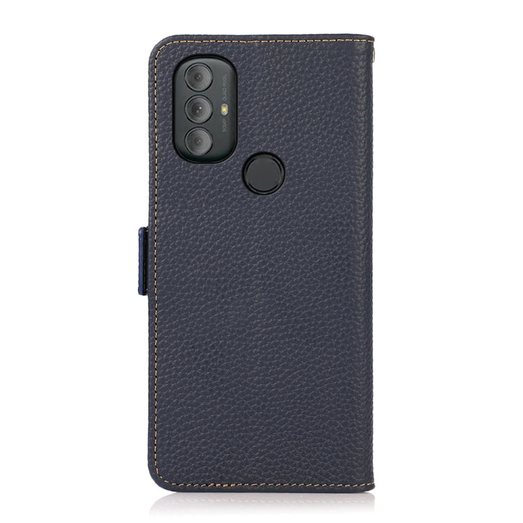 For Motorola Moto G Power 2022 KHAZNEH Side-Magnetic Litchi Genuine Leather RFID Case(Blue) - Motorola Cases by buy2fix | Online Shopping UK | buy2fix