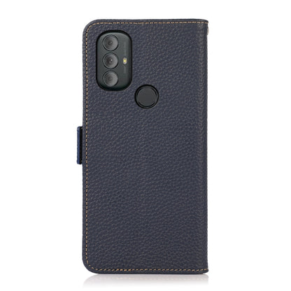 For Motorola Moto G Power 2022 KHAZNEH Side-Magnetic Litchi Genuine Leather RFID Case(Blue) - Motorola Cases by buy2fix | Online Shopping UK | buy2fix