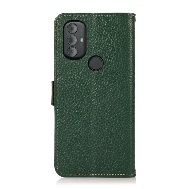 For Motorola Moto G Power 2022 KHAZNEH Side-Magnetic Litchi Genuine Leather RFID Case(Green) - Motorola Cases by buy2fix | Online Shopping UK | buy2fix