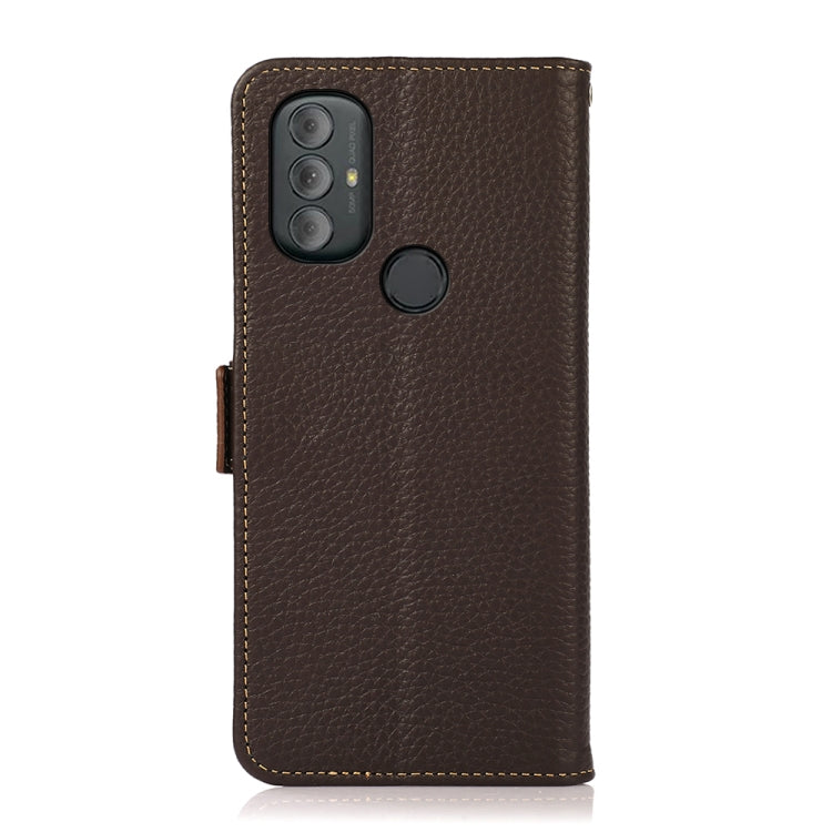 For Motorola Moto G Power 2022 KHAZNEH Side-Magnetic Litchi Genuine Leather RFID Case(Brown) - Motorola Cases by buy2fix | Online Shopping UK | buy2fix
