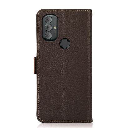 For Motorola Moto G Power 2022 KHAZNEH Side-Magnetic Litchi Genuine Leather RFID Case(Brown) - Motorola Cases by buy2fix | Online Shopping UK | buy2fix
