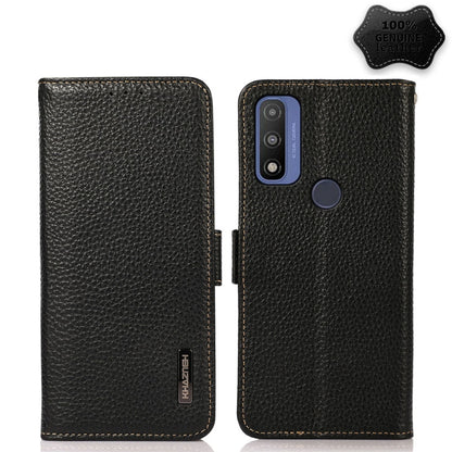 For Motorola G Pure KHAZNEH Side-Magnetic Litchi Genuine Leather RFID Case(Black) - Motorola Cases by buy2fix | Online Shopping UK | buy2fix
