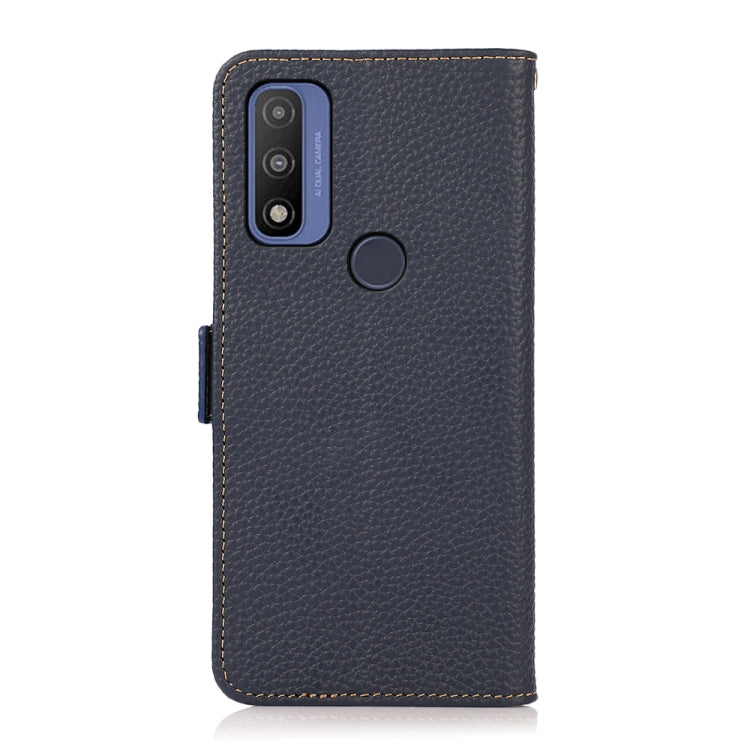 For Motorola G Pure KHAZNEH Side-Magnetic Litchi Genuine Leather RFID Case(Blue) - Motorola Cases by buy2fix | Online Shopping UK | buy2fix