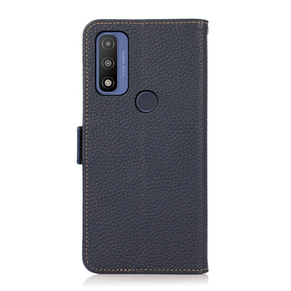 For Motorola G Pure KHAZNEH Side-Magnetic Litchi Genuine Leather RFID Case(Blue) - Motorola Cases by buy2fix | Online Shopping UK | buy2fix