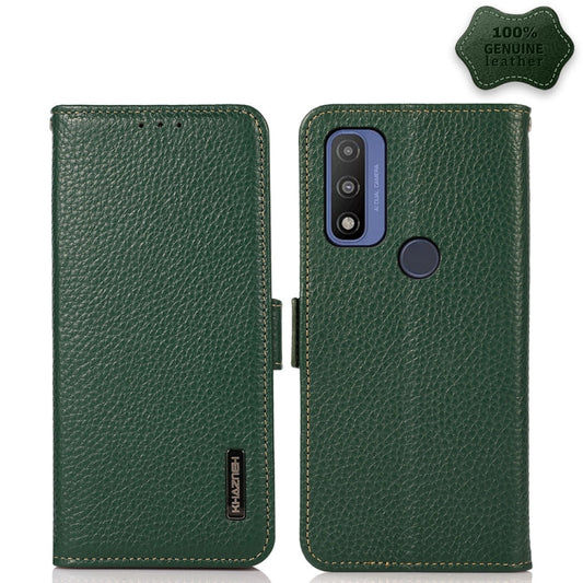 For Motorola G Pure KHAZNEH Side-Magnetic Litchi Genuine Leather RFID Case(Green) - Motorola Cases by buy2fix | Online Shopping UK | buy2fix