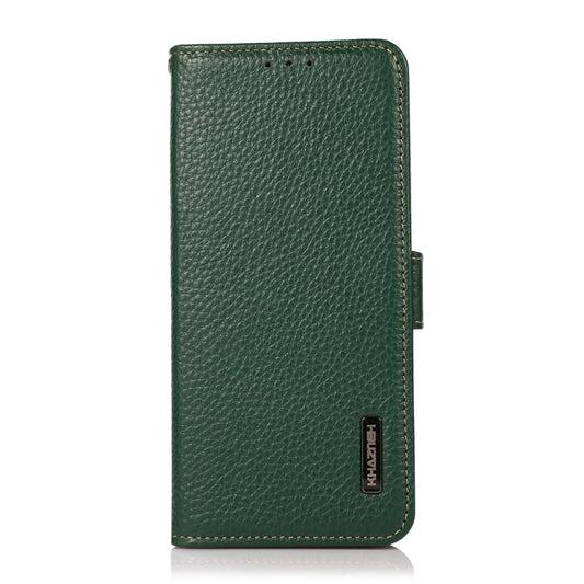 For Motorola G Pure KHAZNEH Side-Magnetic Litchi Genuine Leather RFID Case(Green) - Motorola Cases by buy2fix | Online Shopping UK | buy2fix